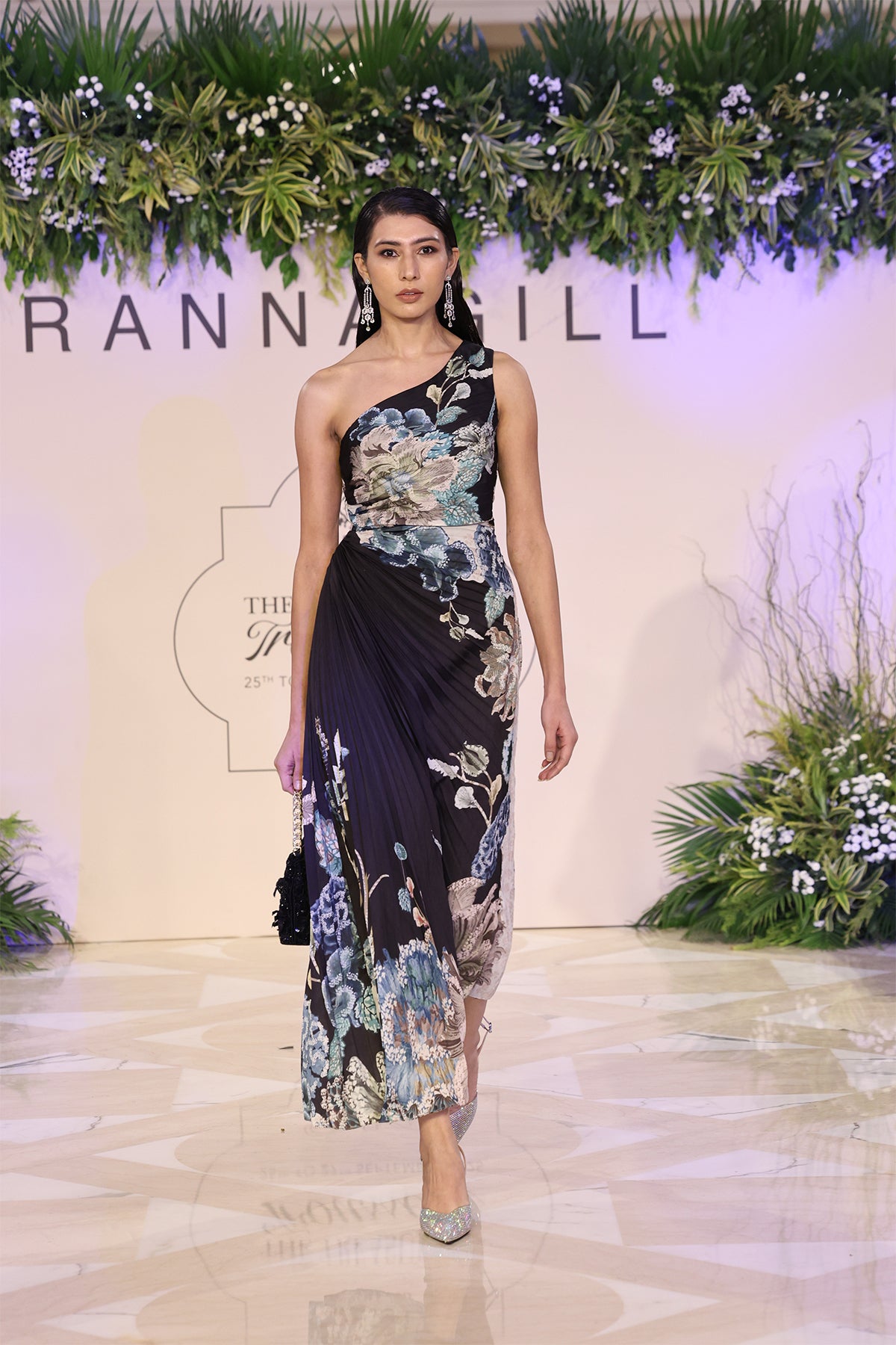 Amelia Asymmetric Pleated Dress | Designer Black Blooms By Ranna Gill Ranna Gill India Amelia Asymmetric Pleated Dress | Designer Black Blooms By Ranna Gill Ranna Gill India