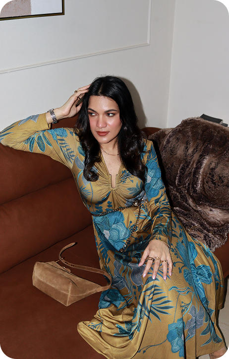 Nikita Madhani In Yavira Gathered Midi Dress