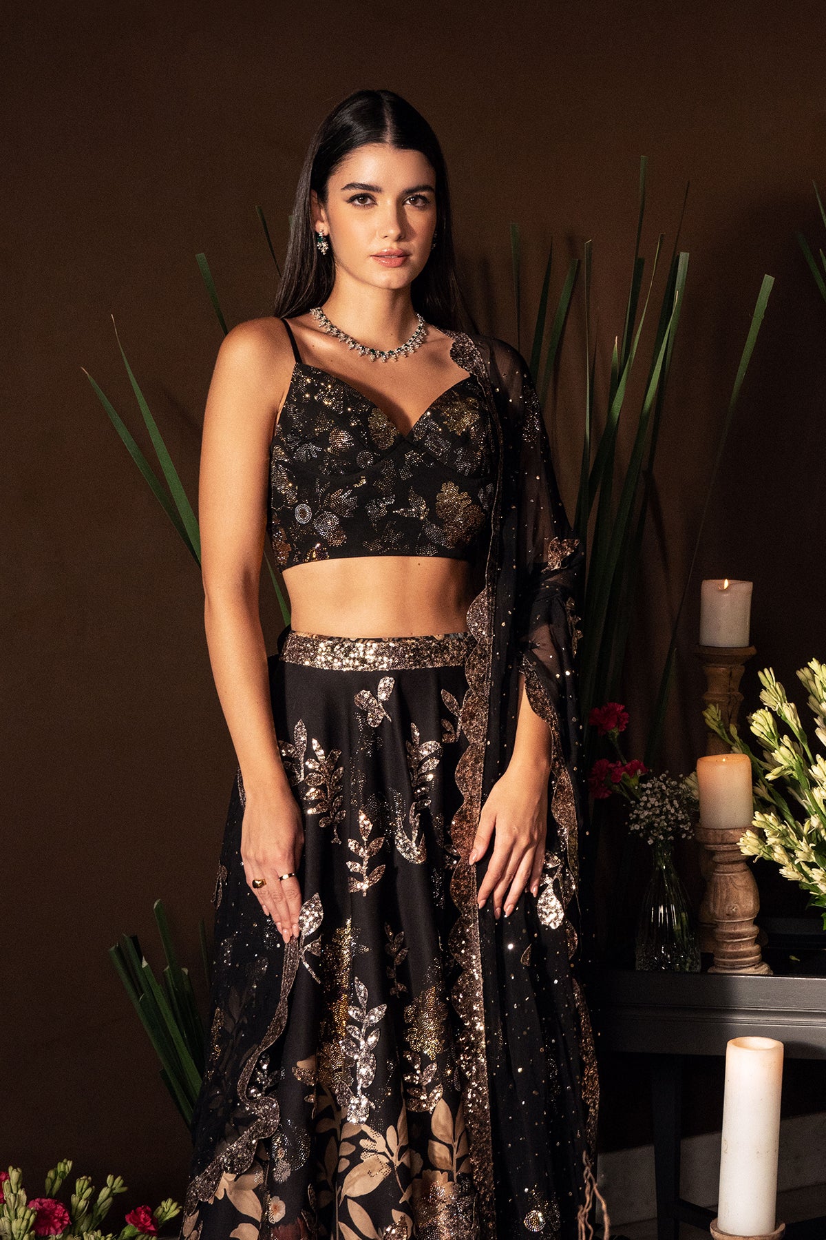 Noir Flora Lehenga Set