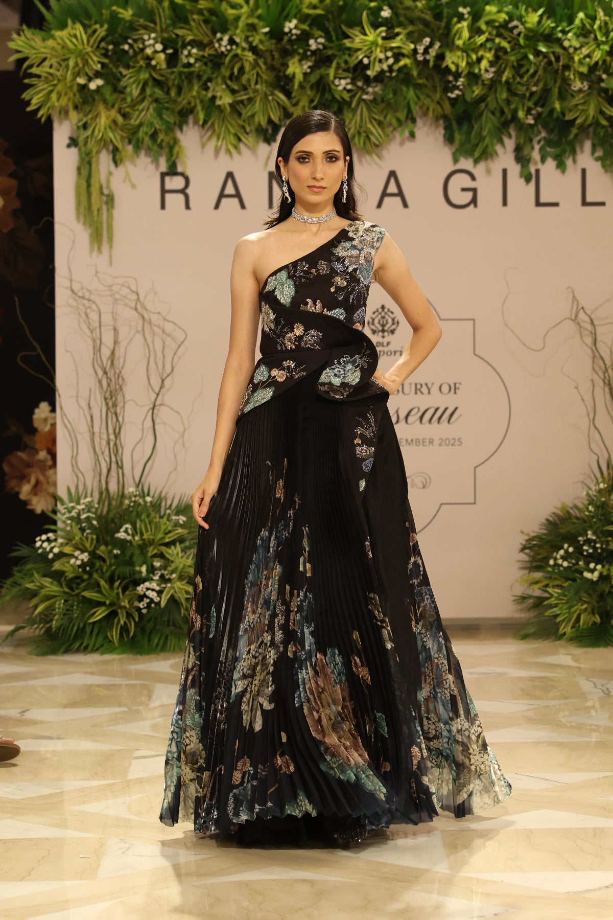 Selesta One-Shoulder Pleated Gown