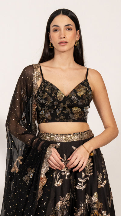 Noir Flora Lehenga Set