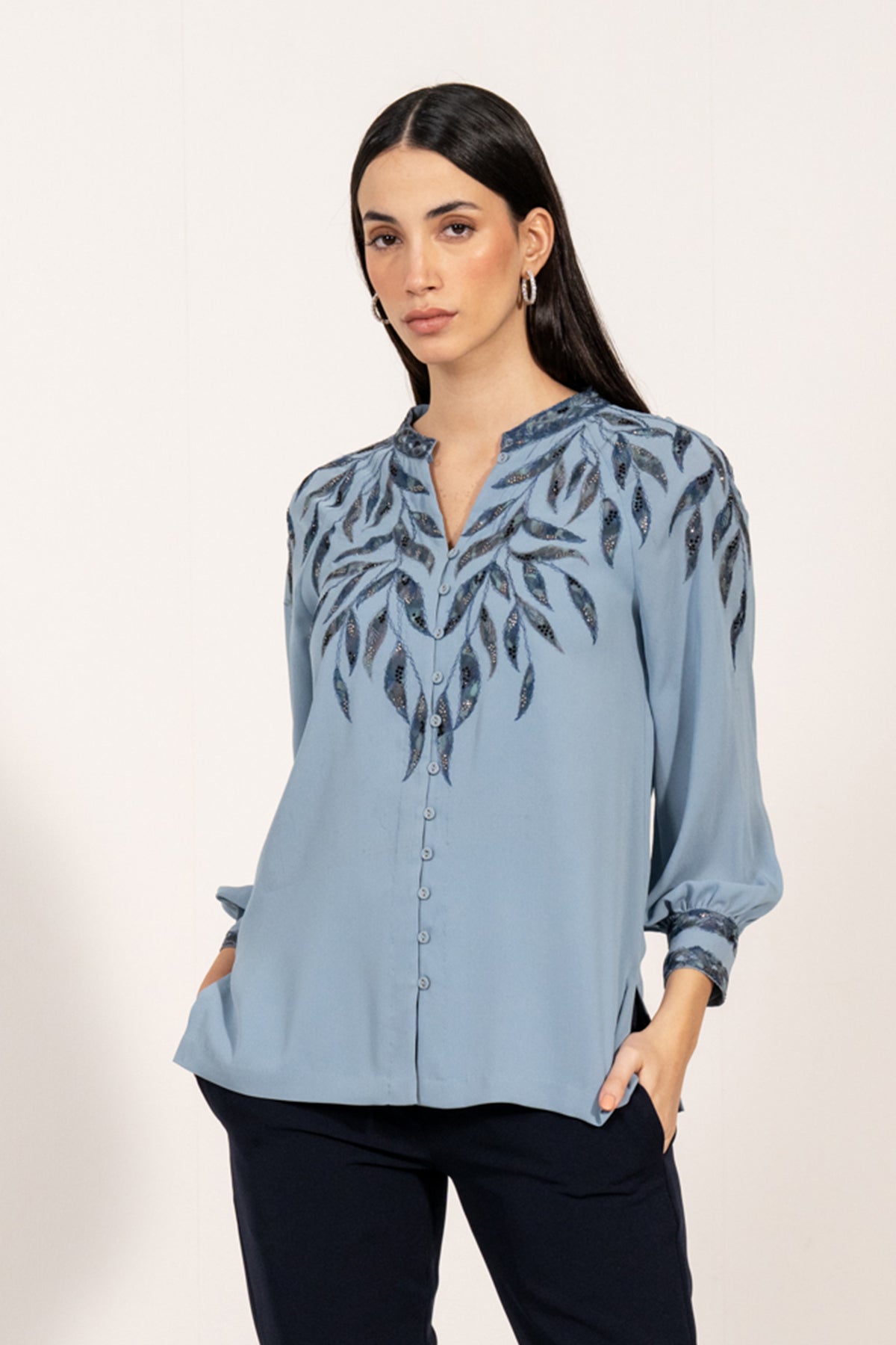 Azure Leaf Detail Blouse