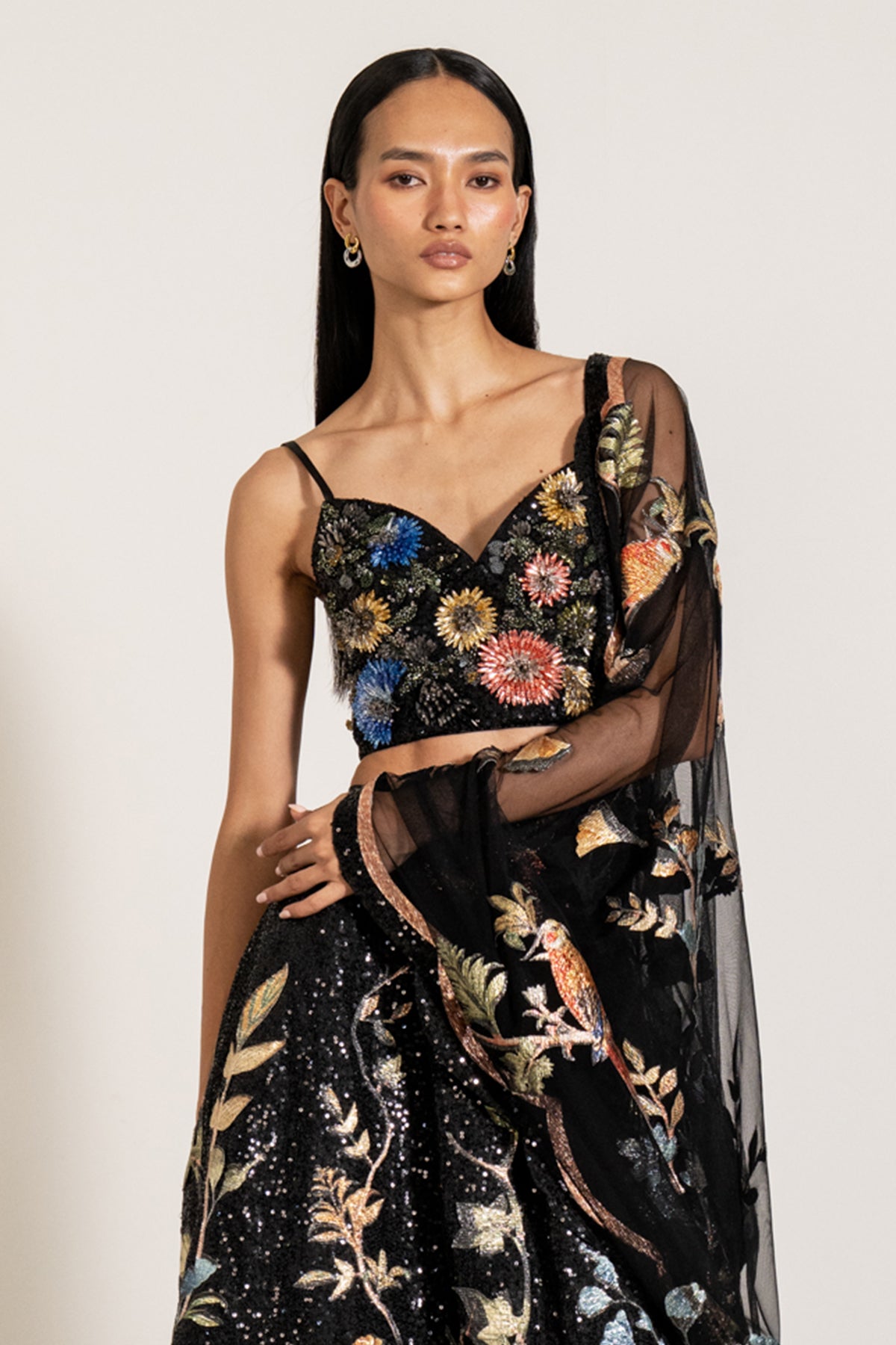 Elora Black Floral Lehenga Set