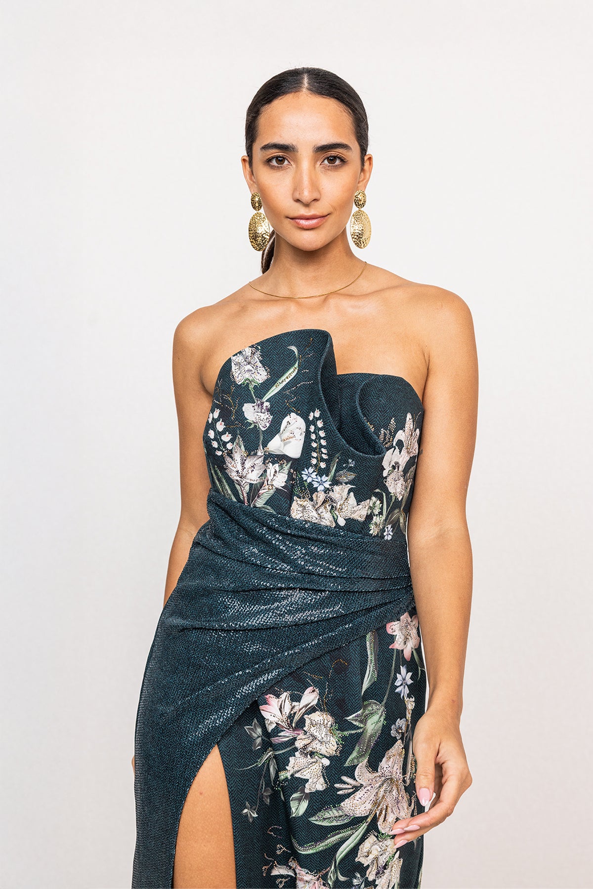 Verdant Crest Strapless Gown