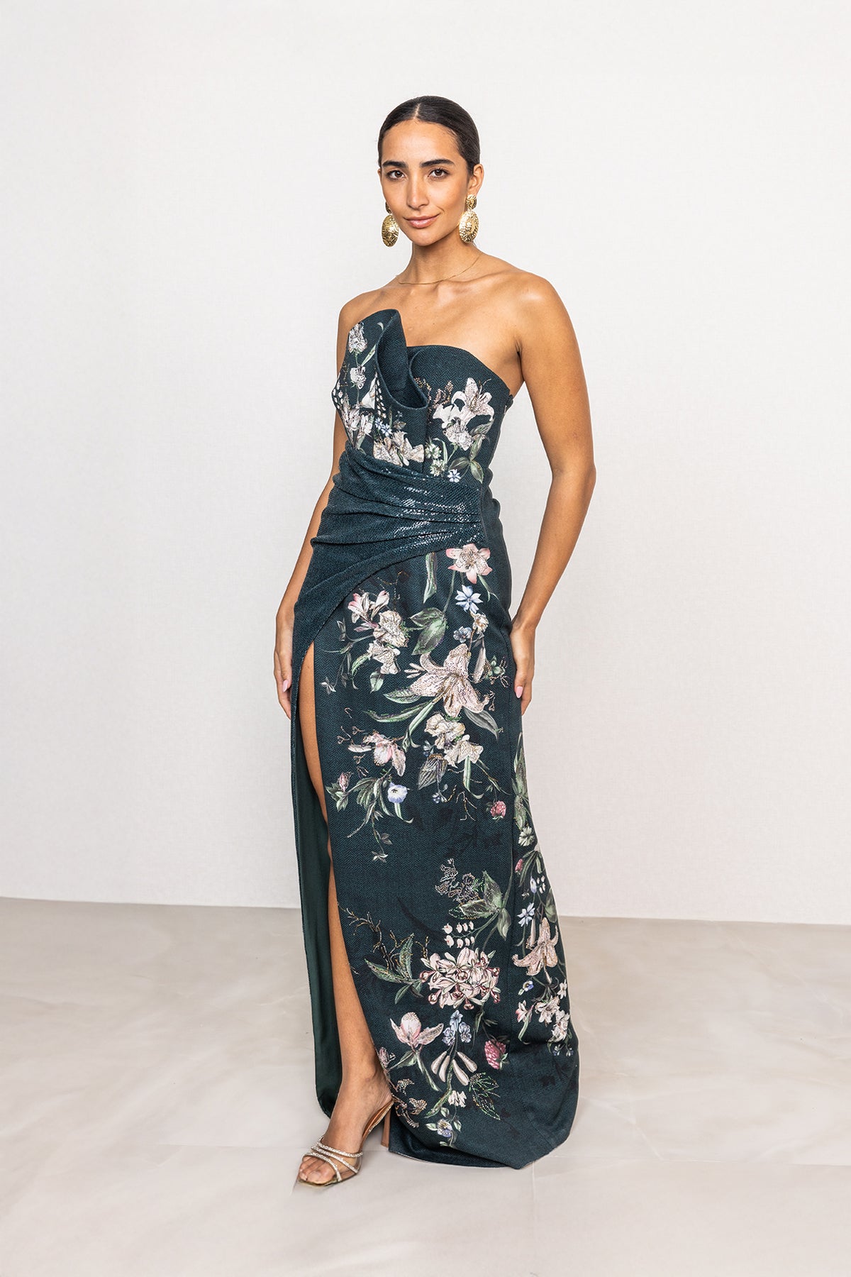 Verdant Crest Strapless Gown