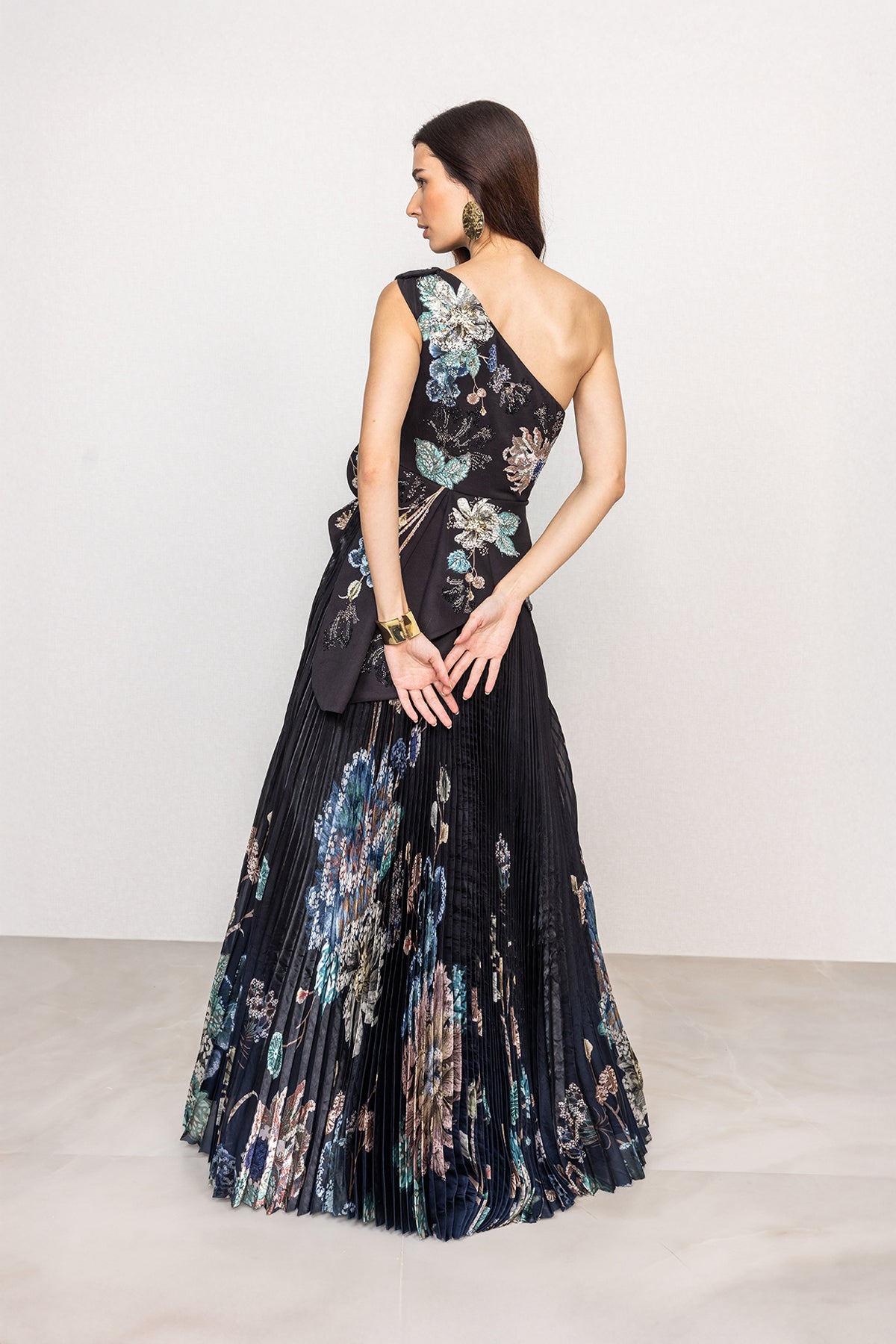 Selesta One-Shoulder Pleated Gown