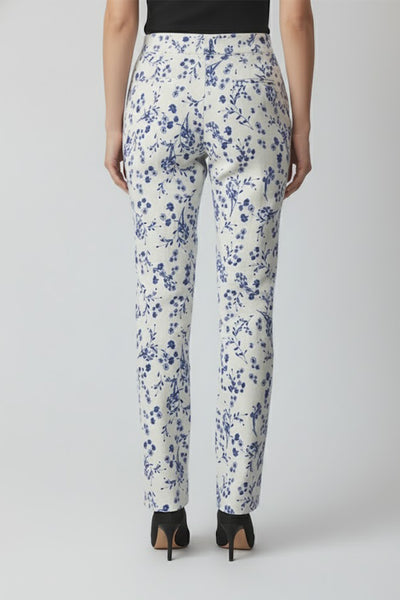 Ranna Gill Blue floral printed viscose linen white pants.