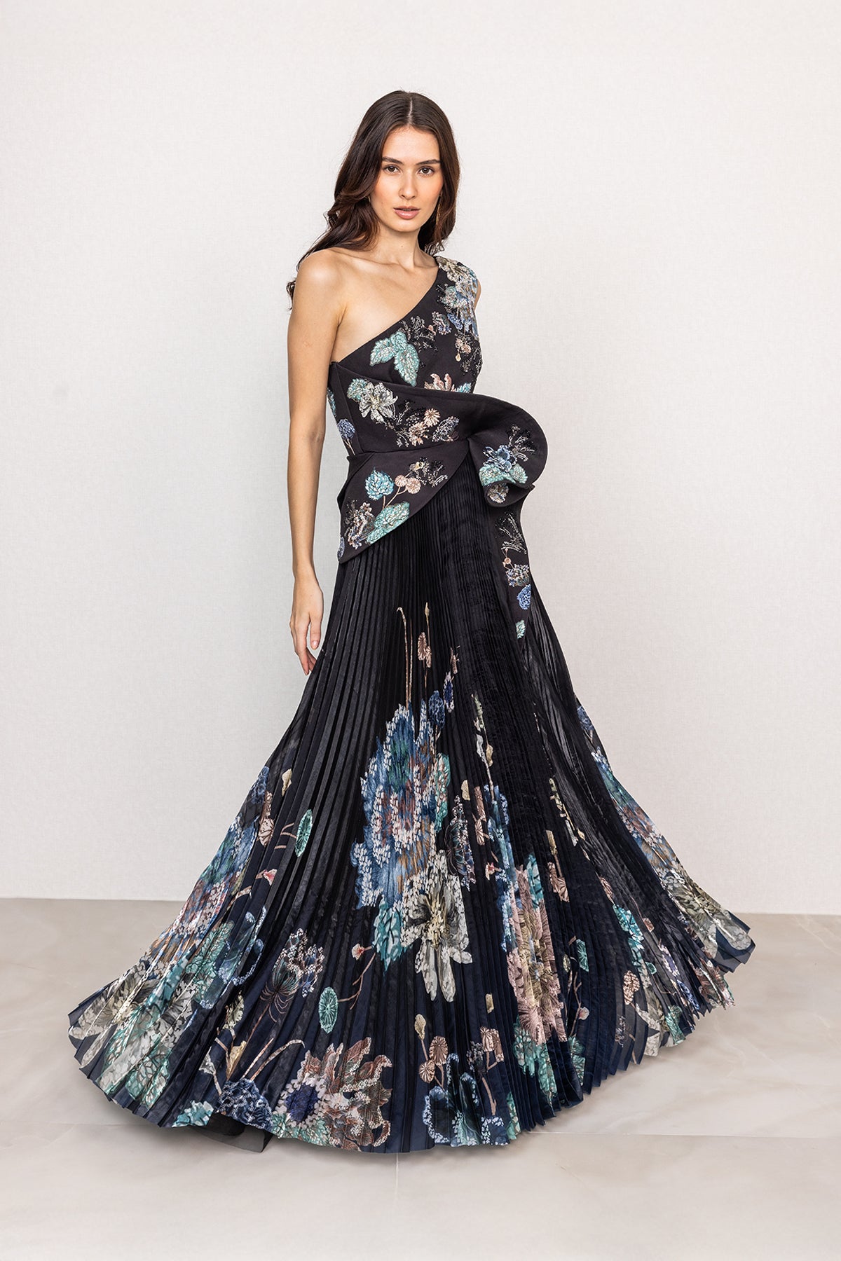 Selesta One-Shoulder Pleated Gown