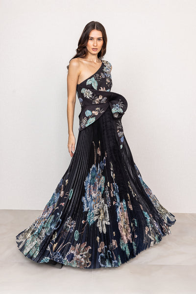 Selesta One-Shoulder Pleated Gown