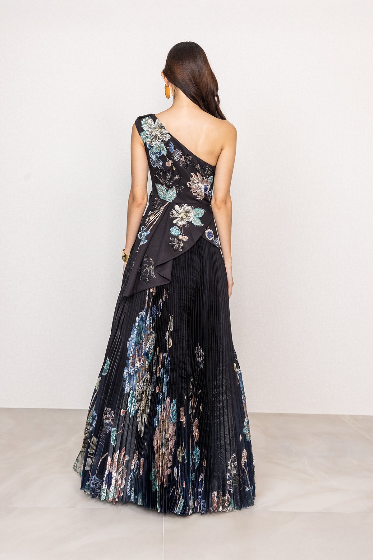 Selesta One-Shoulder Pleated Gown
