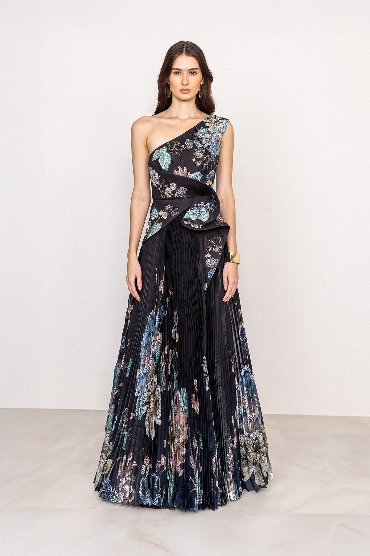 Selesta One-Shoulder Pleated Gown