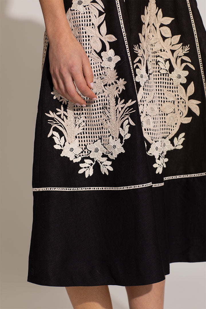 Amara Embroidered Midi Dress Black Sleeveless Floral by Ranna Gill  Ranna  Gill India