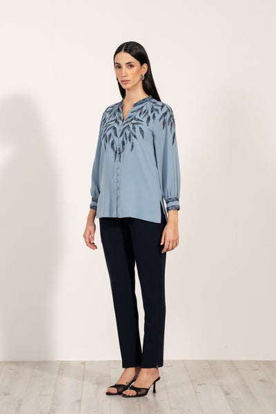 Azure Leaf Detail Blouse