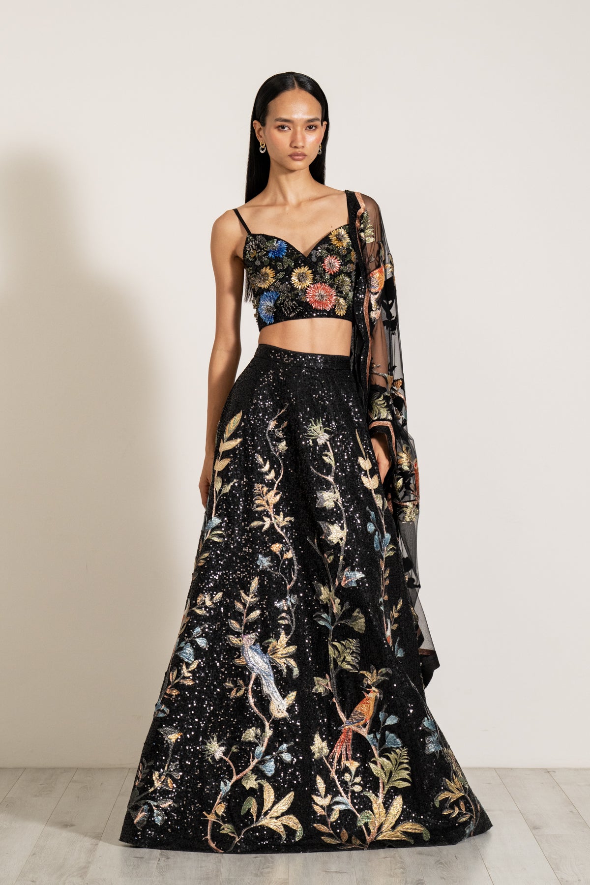 Elora Black Floral Lehenga Set