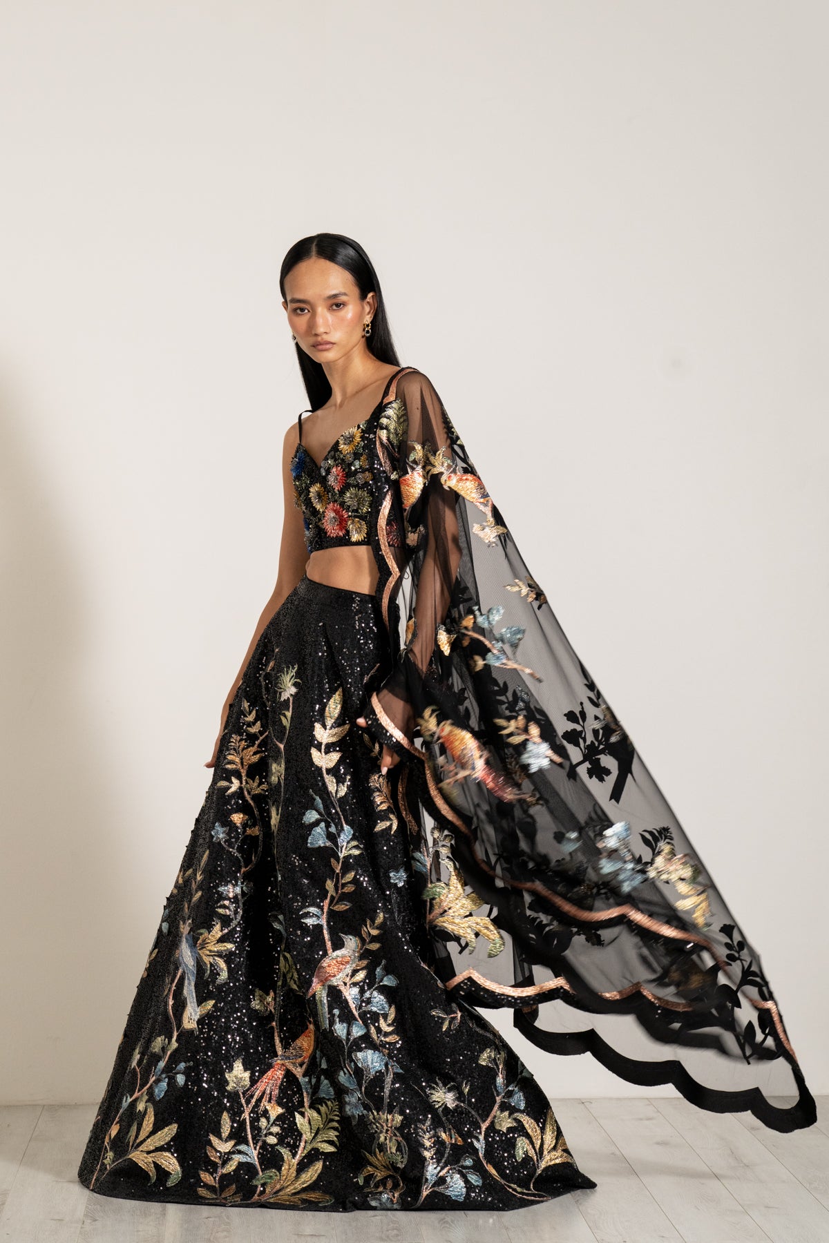 Elora Black Floral Lehenga Set