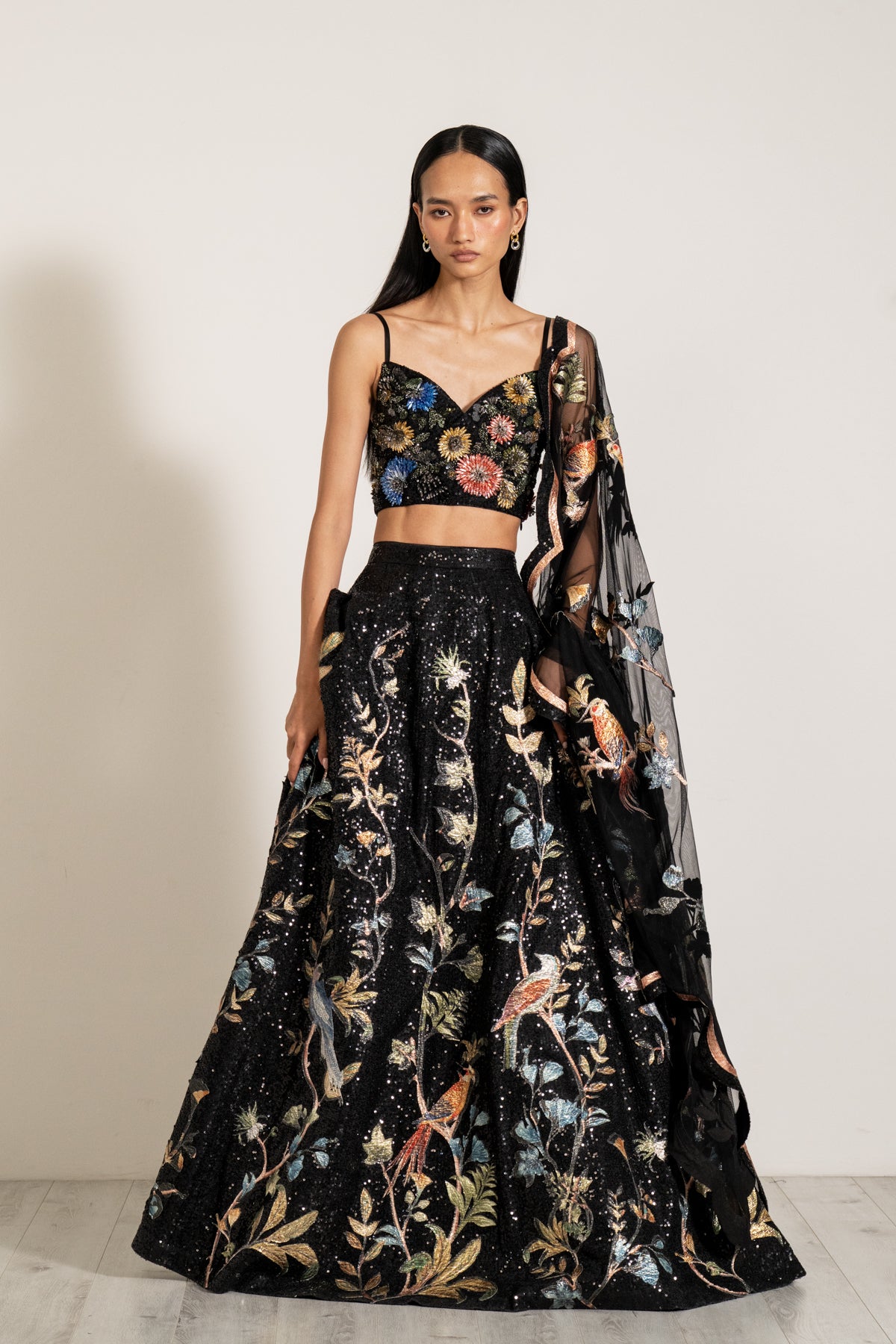 Elora Black Floral Lehenga Set