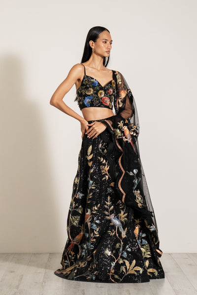 Elora Black Floral Lehenga Set