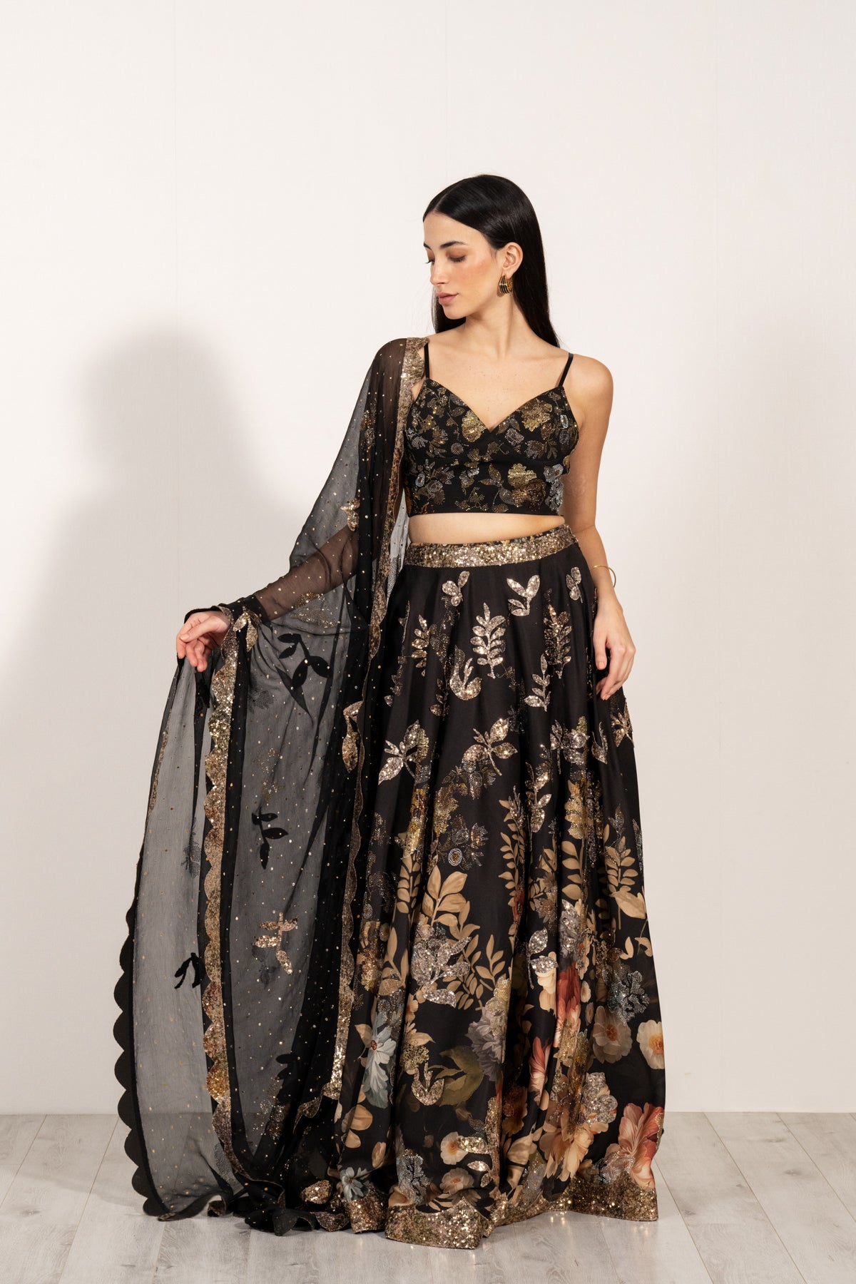 Noir Flora Lehenga Set