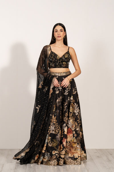 Noir Flora Lehenga Set