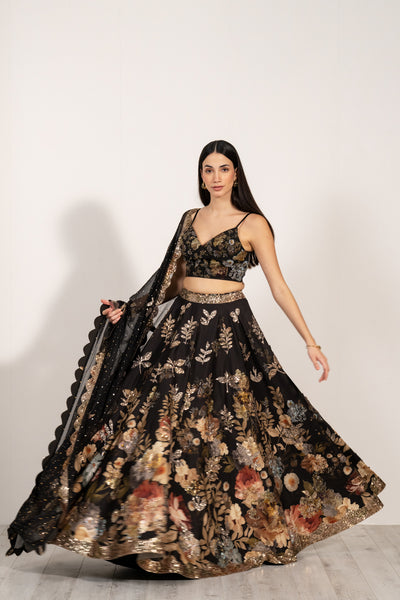 Noir Flora Lehenga Set