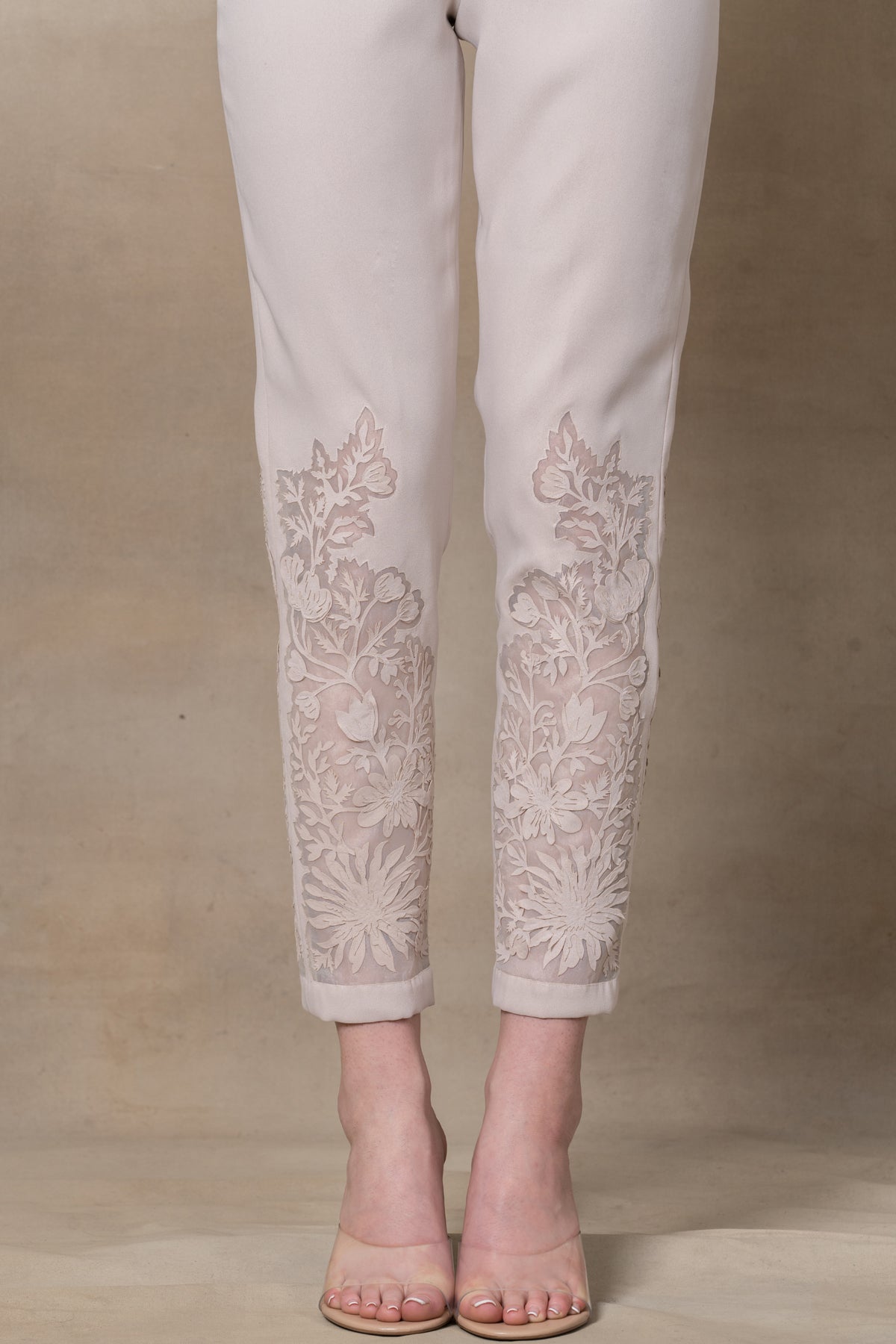 cigarette pants with lace Lace Pants 51 Beige – Ranna Gill India