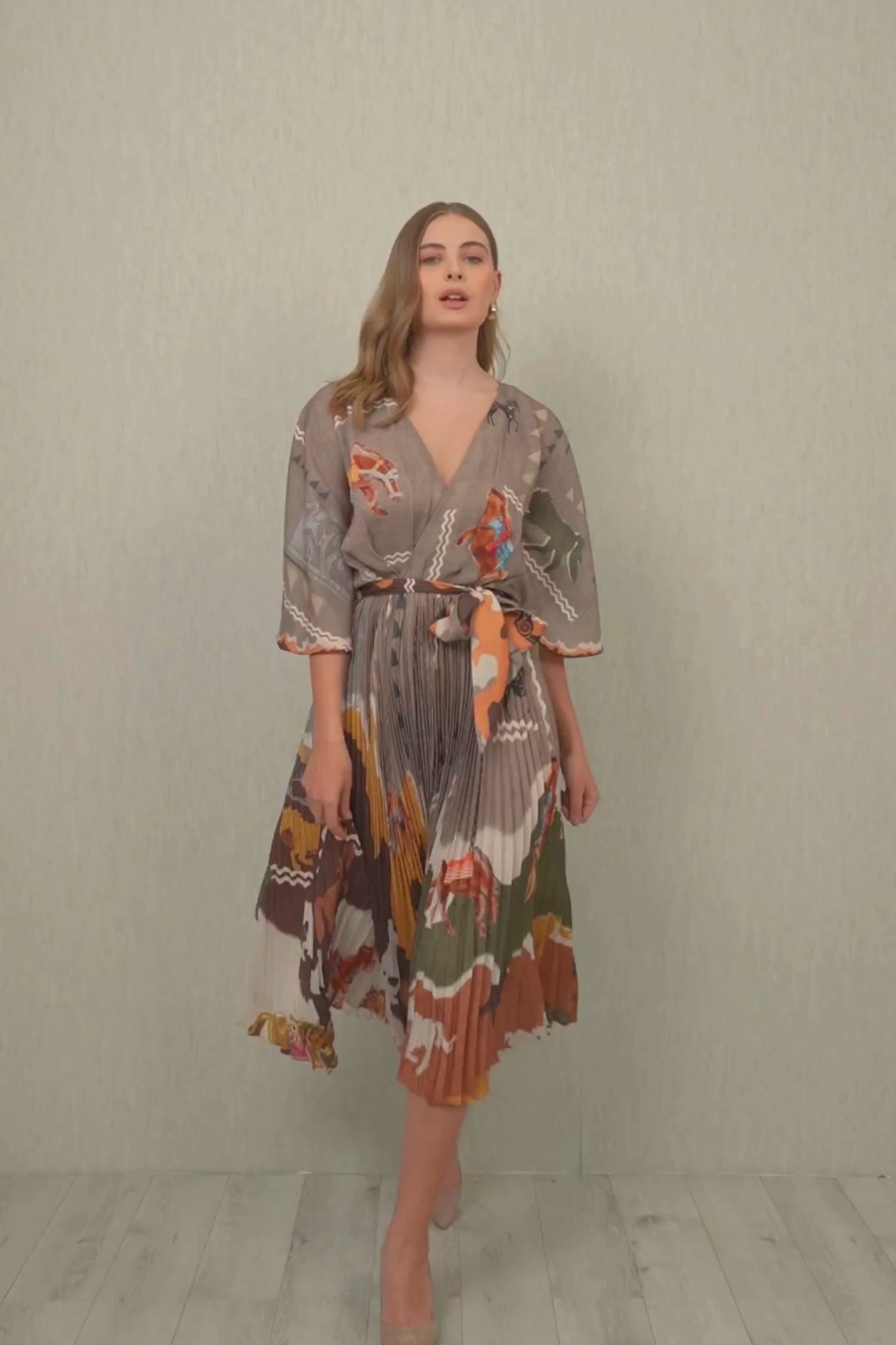 Vali Pleated Wrap Midi Dress