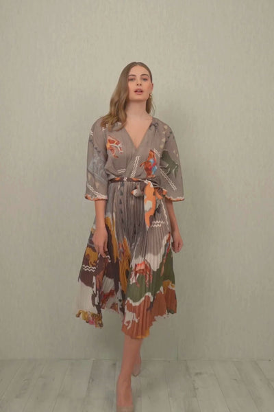 Vali Pleated Wrap Midi Dress