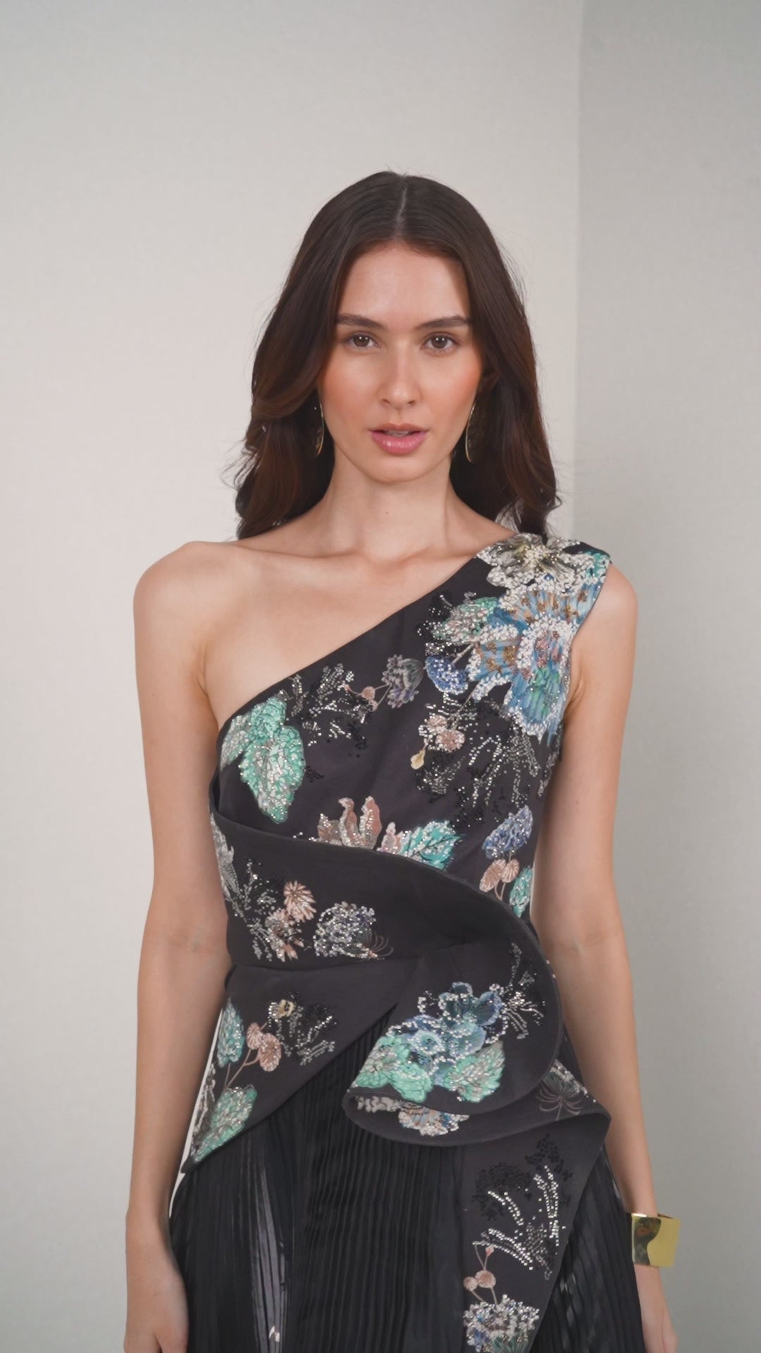 Selesta One-Shoulder Pleated Gown